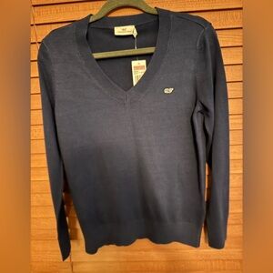 Vineyard vines navy blue v neck sweater size small